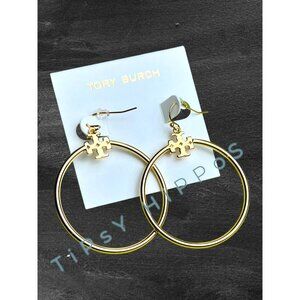 Tory Burch Gold-Plated Logo Hoop Earrings With Signature Dust Bag